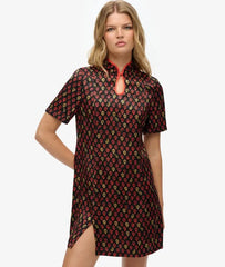 Mandarin Jacquard Mini Dress