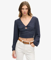 Long Sleeve Woven Crop Top