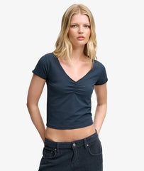 Gathered V-Neck Crop T-Shirt