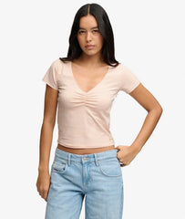 Gathered V-Neck Crop T-Shirt