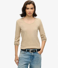 Fine Rib Scoop Neck Long Sleeve Top