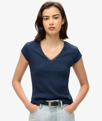 Athletic Essentials Lace Trim V-Neck Top