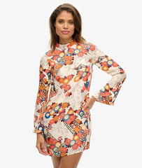 Printed Long Sleeve Mini Dress