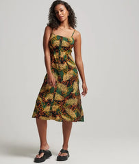 Printed Button-Up Cami Midi Dress
