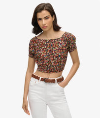 Smocked Short Sleeve Crop Top