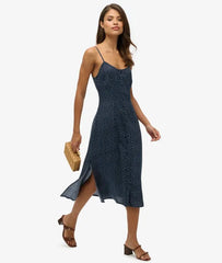 Printed Button-Up Cami Midi Dress