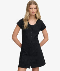 Button Through Short Sleeve Mini Dress