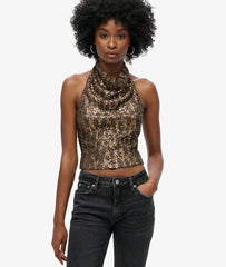 Cowl Halter Neck Sequin Top