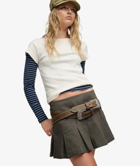 Bench Logo Pleated Twill Mini Skirt