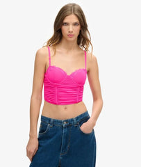 Ruched Mesh Crop Corset Top