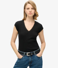 Athletic Essentials Lace Trim V-Neck Top