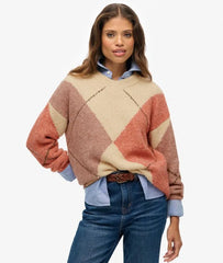Oversized Argyle V Neck Jumper