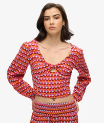 Long Sleeve Woven Crop Top