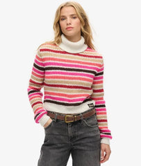 Stripe Cropped Roll Neck Jumper