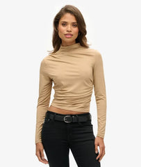 Long Sleeve Ruched Mock Neck Top