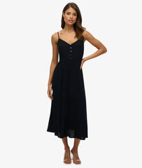 Half Button Tiered Midi Dress