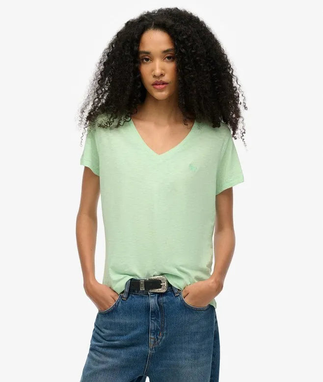 Slub Embroidered V-Neck T-Shirt