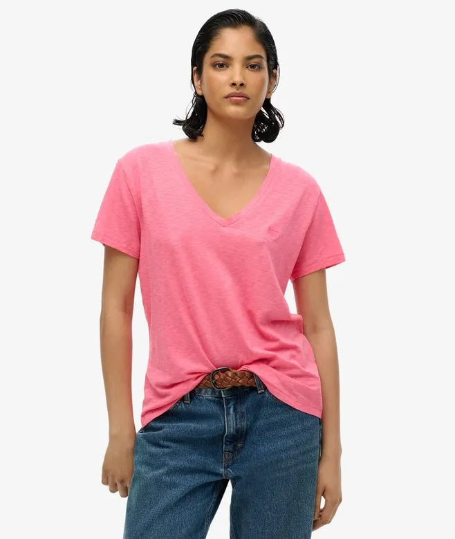 Slub Embroidered V-Neck T-Shirt