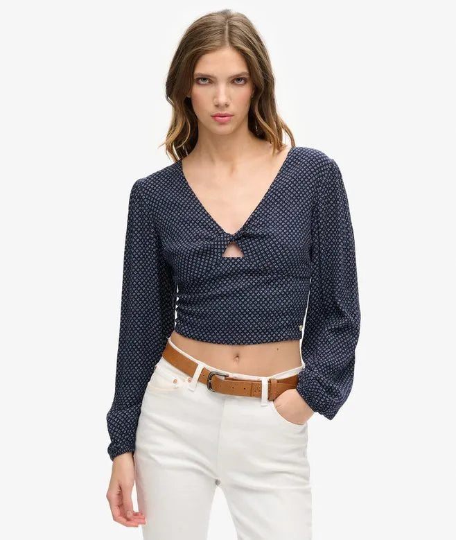 Long Sleeve Woven Crop Top