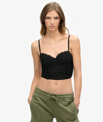 Ruched Mesh Crop Corset Top