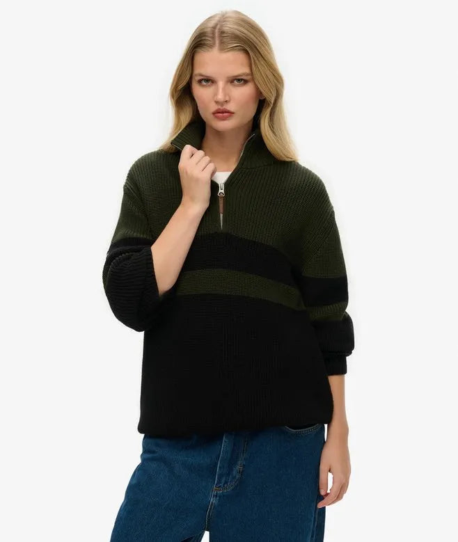 Oversized Cotton Classic Stripe Half-Zip Jumper