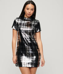 High Neck Sequin T-Shirt Dress