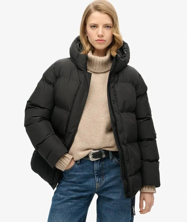 Hooded Mid Length Sports Puffer Jacket