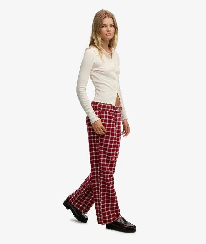 Cotton Check Elastic Trousers