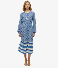 Printed Long Sleeve Midi Dress