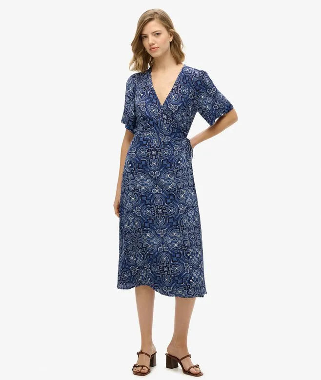 Printed Wrap Midi Dress