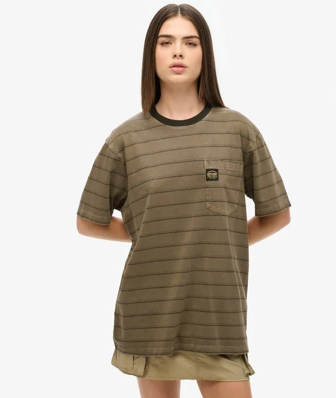Oversized Textured Stripe Pocket T-Shirt