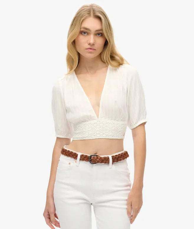 Ibiza Short Sleeve Lace Trim Top