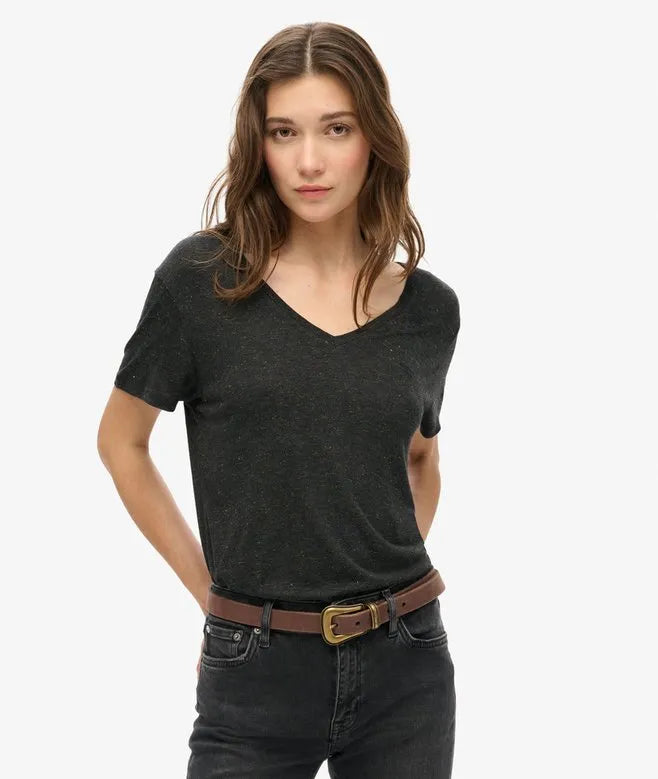 Studios Slub Embroidered V-Neckline T-Shirt