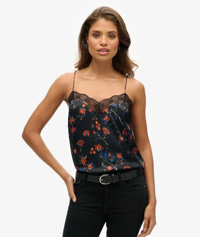 Lace Trim Satin Cami Top
