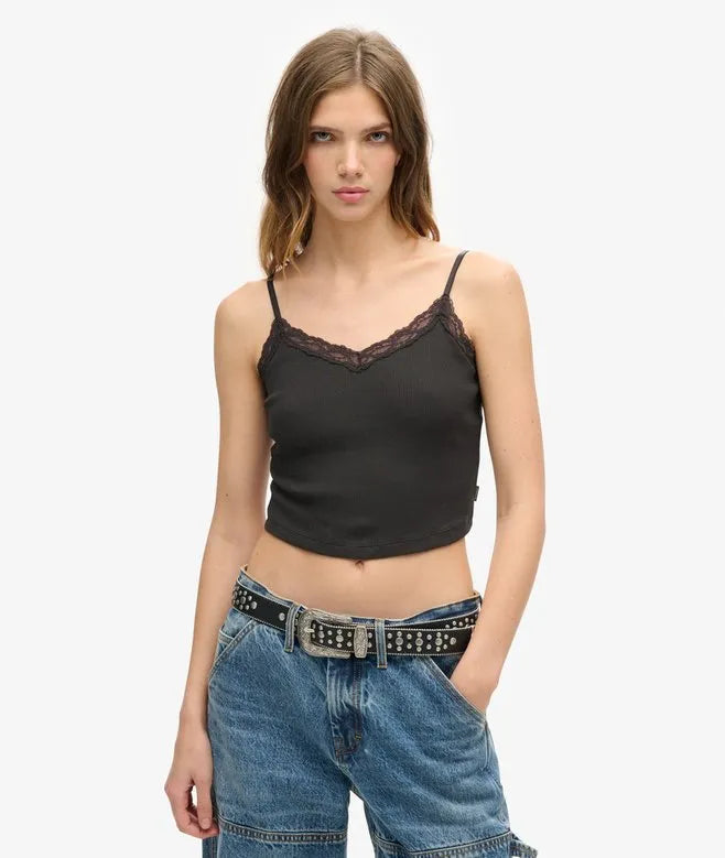 Athletic Essentials Lace Trim Cropped Cami Top