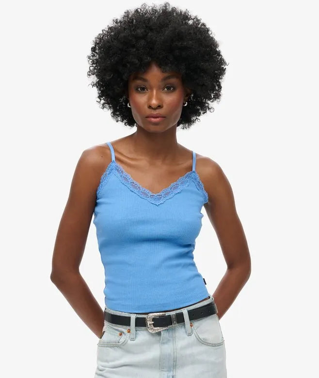 Organic Cotton Vintage Rib Lace Trim Cami Top