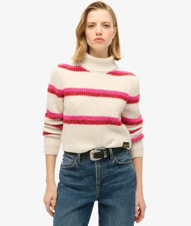 Stripe Cropped Roll Neck Jumper