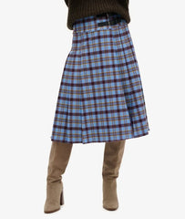 Check Pleated Midi Skirt