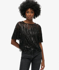 Sheer Short Sleeve Sequin Top