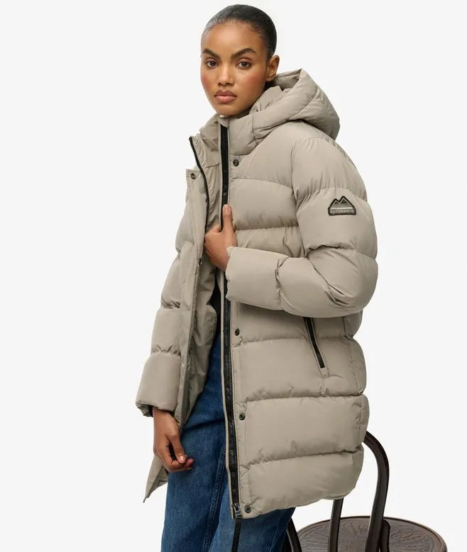 Hooded Sports Puffer Mid Length Jacket
