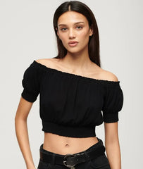 Smocked Short Sleeve Crop Top