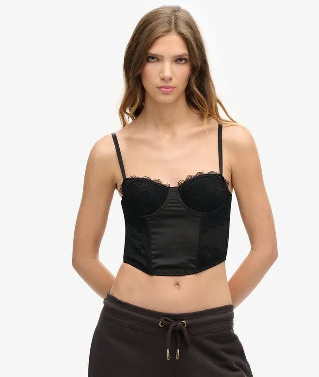 Satin and Mesh Lace Corset Top
