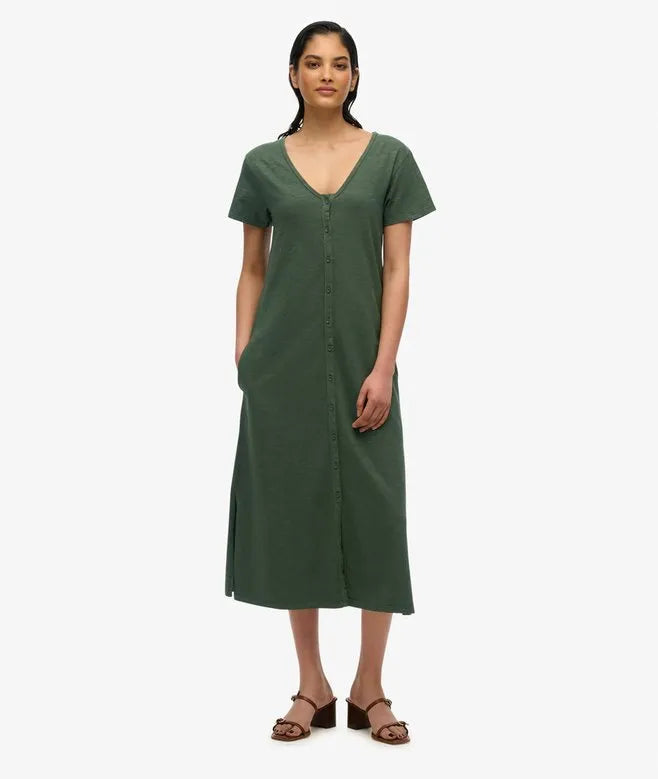 Short Sleeve Button Through Jersey Midi Dress