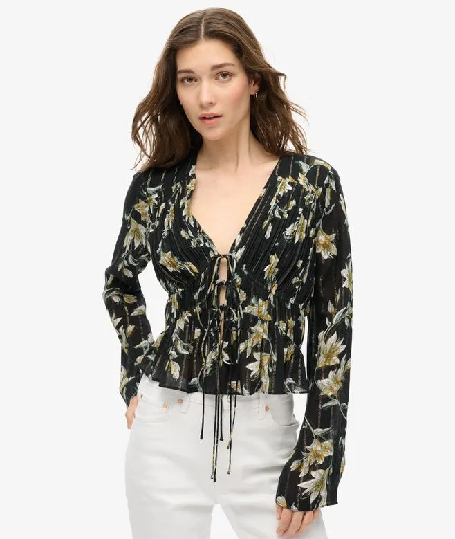 70s Sleeve Pleated Woven Top