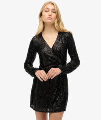 Sequin Wrap Mini Dress