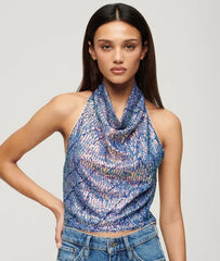 Cowl Neck Halter Sequin Top