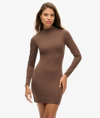 High Neck Long Sleeve Jersey Mini Dress