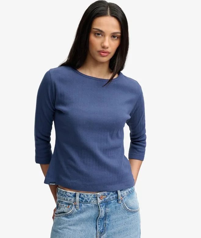 Athletic Essentials Pointelle 3/4 Sleeve Top