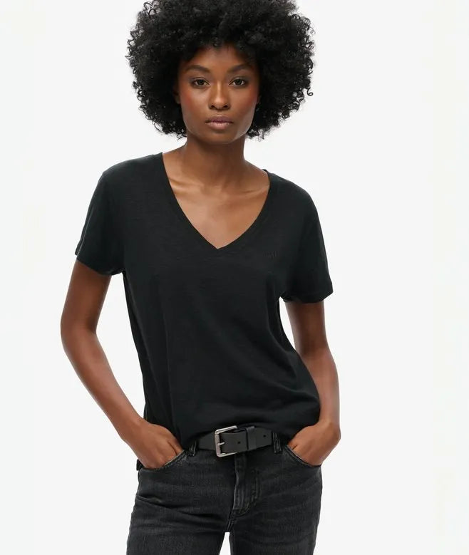 Slub Embroidered V-Neck T-Shirt