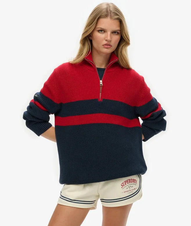 Oversized Cotton Classic Stripe Half-Zip Jumper